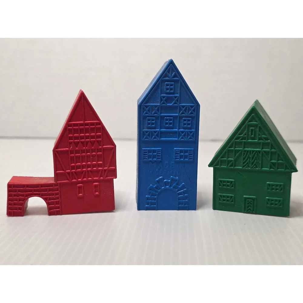 Vintage German Rubber Toy Village Buildings Lot 3 Made‎ in Germany